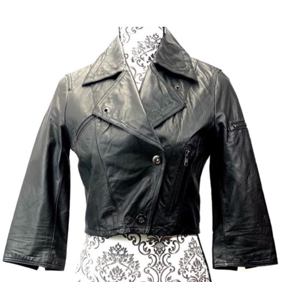 BB DAKOTA- Genuine Leather - Cropped 3/4 sleeve Moto jacket - Picture 10 of 10